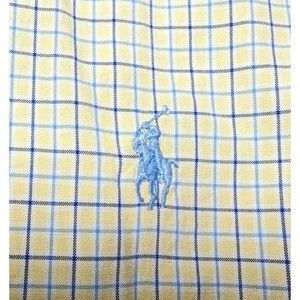 POLO RALPH LAUREN Mens Oxford Classic‎ Fit Shirt Small Navy Yellow Plaid Cotton